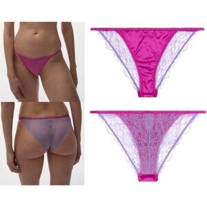 Love Stories Wild Rose Lace Satin Brief Panty Pink US Sz 10 M Flirty Sexy NWOT
